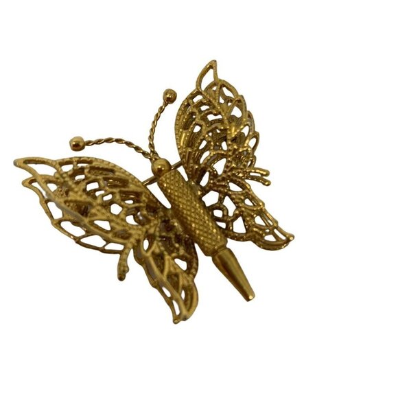 Vintage MONET Butterfly Brooch Gold Tone Double Wings Filigree Pin GrannyCore - Picture 1 of 10